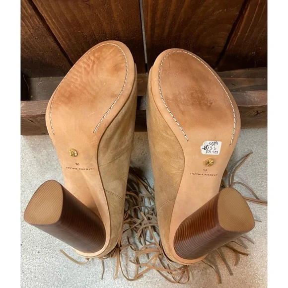Cynthia Vincent Nailed Fringe Open Toed Booties - SZ 9.5 - New W/O Box - Picture 13 of 14